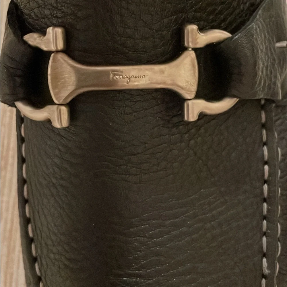 Salvatore Ferragamo Black Leather Bit Slip-On Loafers